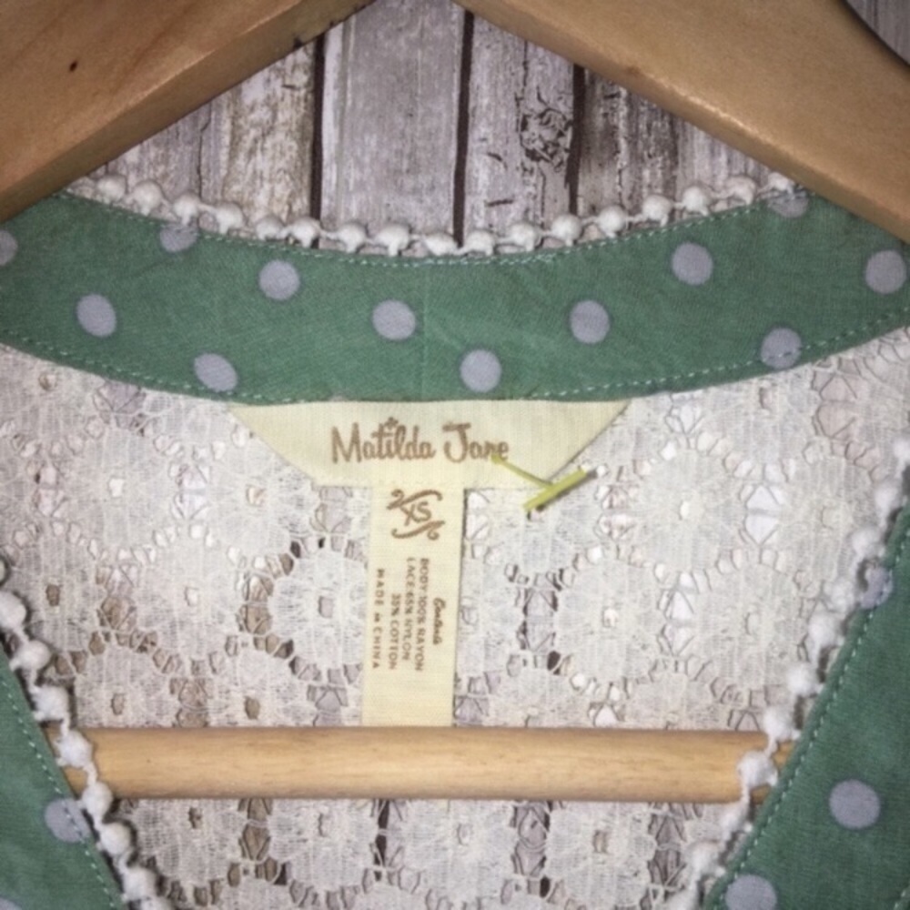 Matilda Jane Enticing Eyelet Green Polka Dot Blouse - Picture 6 of 8